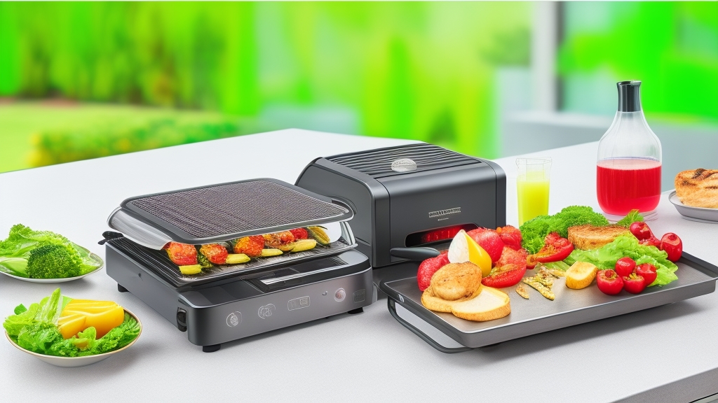 1500W elektromos grillsütő működés közben mérsékelt teljesítménnyel egy adag étel grillezése energiahatékonysági mérővel