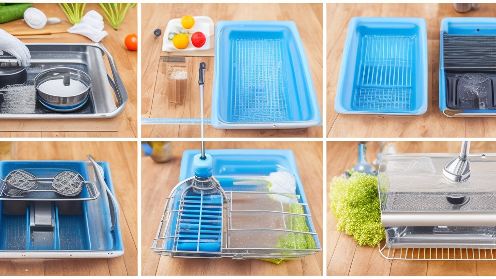 Elektromos grillsütő lépésről lépésre történő tisztítási folyamata szétszerelt alkatrészekkel